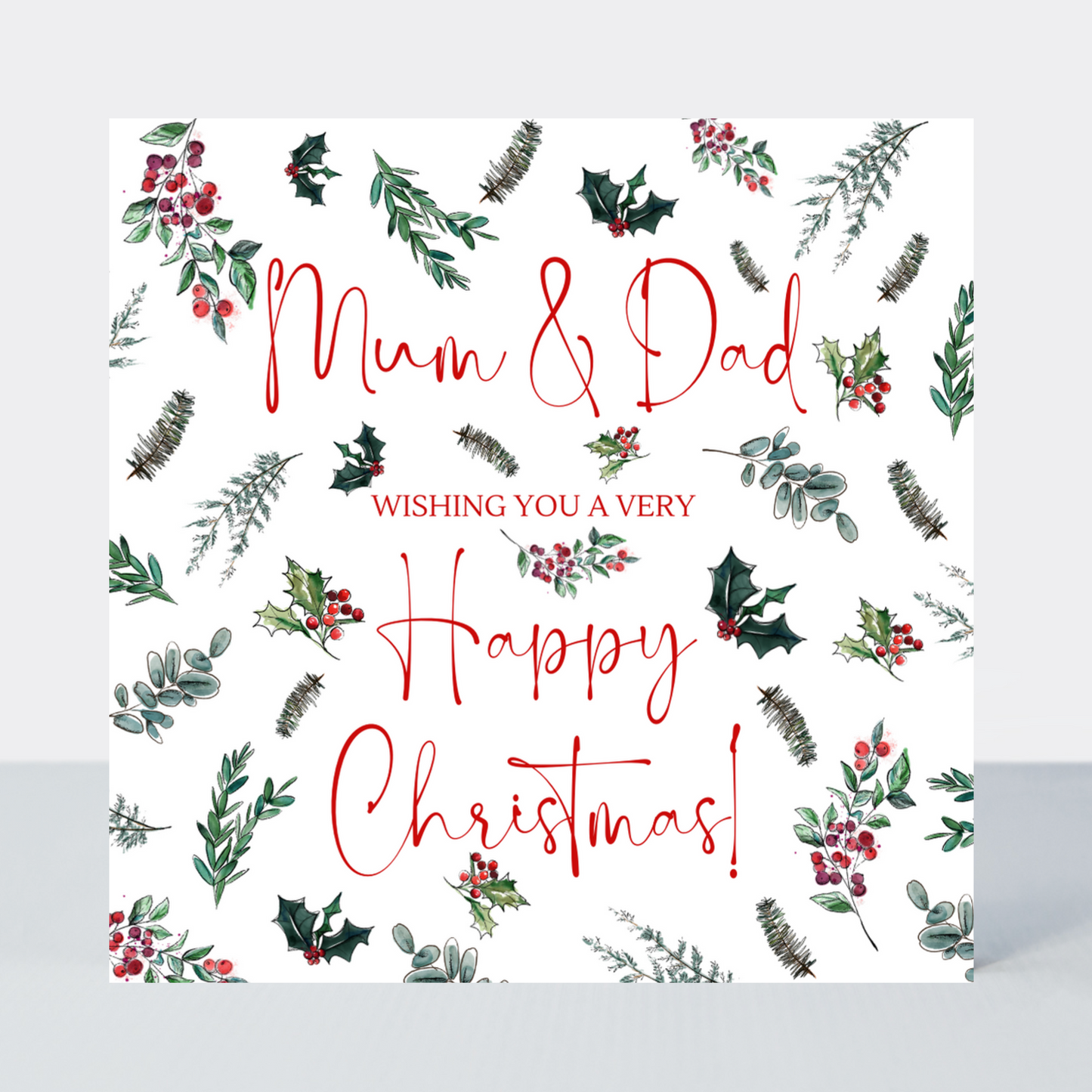 Evergreen Mum & Dad Happy Christmas Card